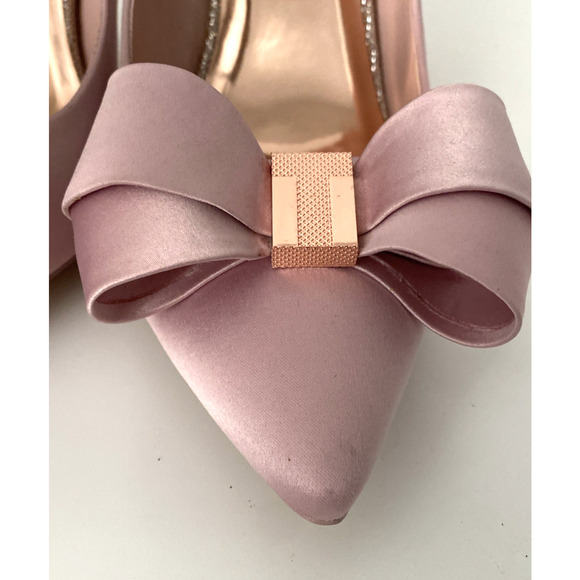 Ted Baker Skalett Pump Pink Pointed Toe Slim Heel Satin Bow Blush Light 40.5 - Picture 5 of 12